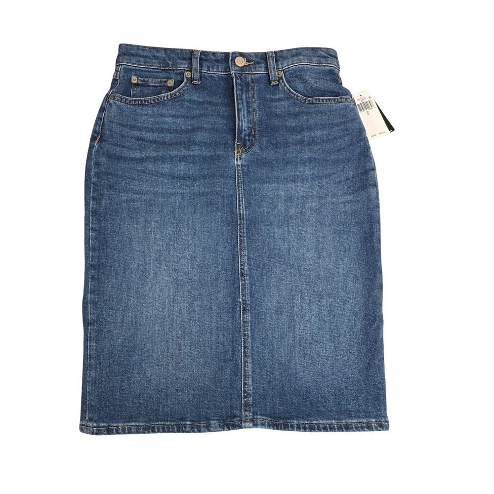 Lauren Ralph Lauren Blue Denim Pencil Skirt Size 2 NWT Stretch Midi 200P02129001